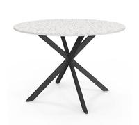 IDMarket Alix - Mesa de comedor redonda para 6 personas, 110 cm, pie araña | Color negro y bandeja efecto terrazo simone