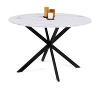 IDMarket Alix - Mesa de comedor redonda para 6 personas, 110 cm, pie araña | Color negro y bandeja efecto mármol blanco alaska