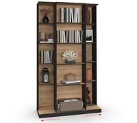 IDMarket - ALPHONSE Librería deslizante de madera y negro de 5 niveles y 15 nichos