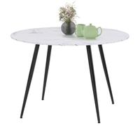 IDMarket Amelia - Mesa de comedor redonda para 4 personas, efecto mármol, blanco Alaska, patas metálicas, 110 cm, color negro
