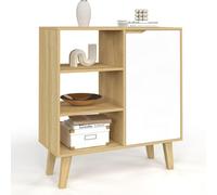 IDMarket - Aparador auxiliar de 3 estantes y armario de 70 cm FINN blanco y madera estilo haya