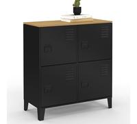 IDMarket - Aparador auxiliar de taquilla 70 cm Ester Design Industrial | Con 4 puertas de metal negro bandeja madera