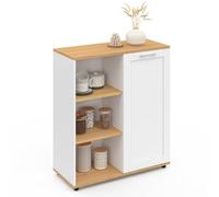 IDMarket - Aparador auxiliar VITO de 70 cm con 3 estantes y armario blanco y tablero de madera