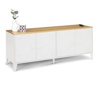 IDMarket - Aparador bajo 140 cm Ester 4 puertas metal blanco bandeja madera diseño industrial