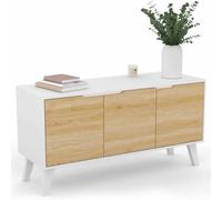 IDMarket - Aparador bajo de estilo escandinavo de 113 cm FINN, 3 puertas, color blanco y efecto haya