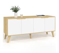 IDMarket - Aparador bajo escandinavo 140 cm FINN madera forma haya 4 puertas blancas, Muebles