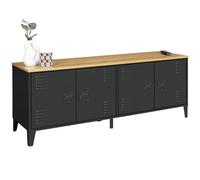 IDMarket - Aparador bajo ESTER 140 cm con 4 puertas de metal negro y tablero de madera de diseño industrial