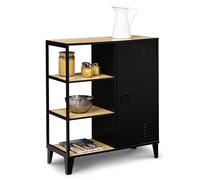 IDMarket - Aparador con 3 estantes y armario de metal negro y tapa de madera de 70 cm, diseño industrial