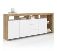 IDMarket - Aparador de 180 cm MALO de madera en imitación de haya, 3 puertas y 3 cajones, color blanco