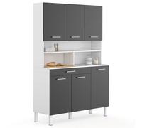 IDMarket - Aparador de cocina 120 cm CINA 6 puertas + cajón blanco y gris brillante
