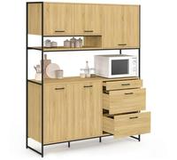 IDMarket - Aparador de cocina (140 cm, 5 puertas + 3 cajones, diseño industrial