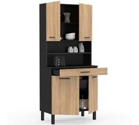 IDMarket - Aparador de cocina 80 CM CINA 4 puertas + cajón negro y forma haya