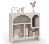 IDMarket - Aparador ecológico Alesia de 80 cm con 4 compartimentos, muebles de almacenamiento con efecto travertino