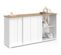 IDMarket - Aparador JANGO 160 cm con 3 puertas correderas blancas y tablero de madera