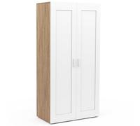 IDMarket - Armario de 2 puertas blanco y madera de 80 cm con estantes, capacidad máxima