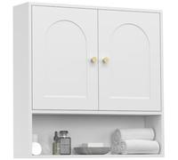IDMarket - Armario de almacenamiento colgante para cuarto de baño Arsene - Armario de pared con 2 puertas y estante de madera blanca