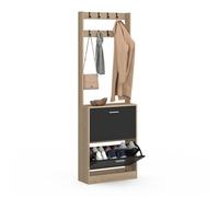 IDMarket Armario de entrada KLARK zapatero de 2 puertas | Efecto madera y negro