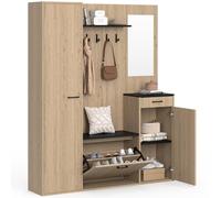 IDMarket - Armario de entrada para guardar zapatos con espejo y estantes MAHAUT XXL Maxi capacidad, efecto madera y negro
