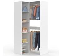 IDMarket - Armario de esquina modular MELMAN de doble vestidor + estantes, blanco, L. 90/127 cm