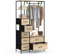 IDMarket - Armario de vestidor + columna B. 90 cm UTAH con 2 estantes y 7 contenedores de tela en madera y negro