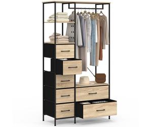 IDMarket - Armario de vestidor + columna B. 90 cm UTAH con 2 estantes y 7 contenedores de tela en madera y negro