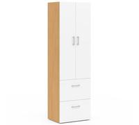 IDMarket - Armario Juliana de 2 puertas blanco y madera armario 50 cm con 2 cajones