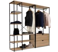IDMarket - Armario modular doble con barras para colgar, estanterías y 2 cajones DETROIT diseño industrial