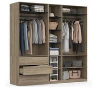 IDMarket - Armario modular TAYLOR 200 x 55 x 200 cm 3 módulos con armarios + estantes + cajones de haya y negro