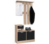 IDMarket - Armario para la entrada con espejo Paulin Design Haya puertas negras