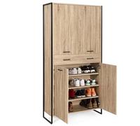 IDMarket - Armario para zapatos de 24 pares LUIS 4 puertas 1 cajón de diseño industrial H. 180 cm