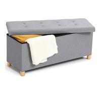 IDMarket - Banco con espacio de almacenamiento sobre pie, 100 cm, tela, color gris claro