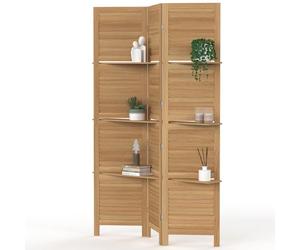 IDMarket - Biombo interior de 3 paneles con listones y 3 estantes de madera