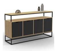 IDMarket Boston - Aparador de 140 cm, 4 puertas negras, diseño industrial