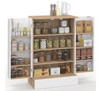 IDMarket - Buffet de cocina bajo ALTO H.90 cm con estantes en blanco y madera