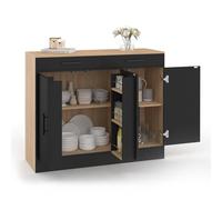 IDMarket - Buffet de cocina bajo de 110 cm de alto con estantes en imitación de madera de haya y negro