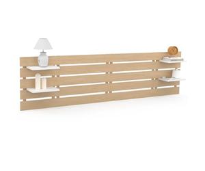 IDMarket - Cabecero colgante de 5 láminas grandes Nina 240 cm, madera clara y estantes blancos