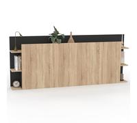 IDMarket - Cabecero de cama con pie CIRI para cama de 140 y 160 cm con almacenamiento madera y negro