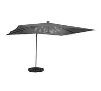 IDMarket Calvi - Sombrilla LED de 3 x 4 m, giratorio de 360 grados e inclinable, gris, con 4 azulejos y funda