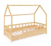 IDMarket - Cama a cabaña para niños 80 x 160 cm de madera con base y laterales negros