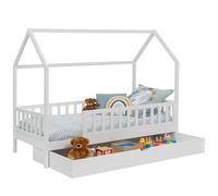 IDMarket - Cama cabaña infantil 80 x 160 cm, color blanco con 1 cajón nido y almacenamiento
