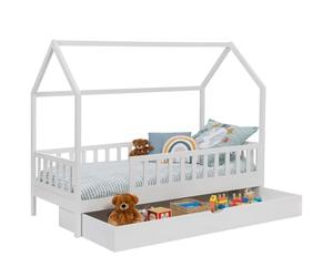 IDMarket - Cama cabaña infantil 80 x 160 cm, color blanco con 1 cajón nido y almacenamiento