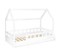IDMarket - Cama cabaña infantil 80 x 160 cm, color blanco con somier y barreras