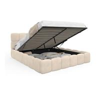 IDMarket - Cama doble con cabecero acolchado y somier de 160 x 200 cm, terciopelo beige