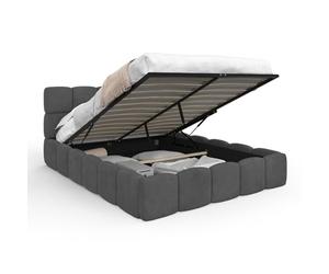 IDMarket - Cama doble Nuage con cabecero acolchado y somier de láminas de 140 x 190 cm terciopelo gris