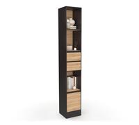 IDMarket Carla - Estantería estantería con 3 estantes, 2 cajones, 1 armario negro y efecto madera, 190 cm