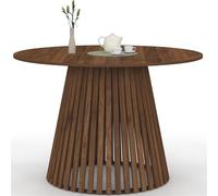 IDMarket Carmen - Mesa de comedor redonda con 6 personas, pie de nogal en lamas y bandeja de nogal 110 cm