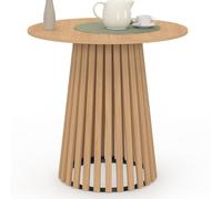 IDMarket Carmen - Mesa de comedor redonda para 4 personas, pie de madera de lamas y bandeja de madera, 80 cm