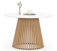 IDMarket Carmen - Mesa de comedor redonda para 6 personas, pie de madera de lamas y bandeja de madera, 110 cm, color blanco