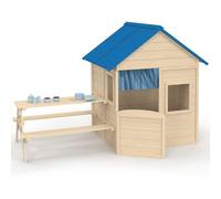 IDMarket - Casita de madera para niños ODYSSEY, casita de exterior con mesa de picnic incorporada