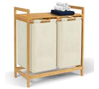 IDMarket - Cesta de lavandería 2 bandejas bambú BEA tela cruda